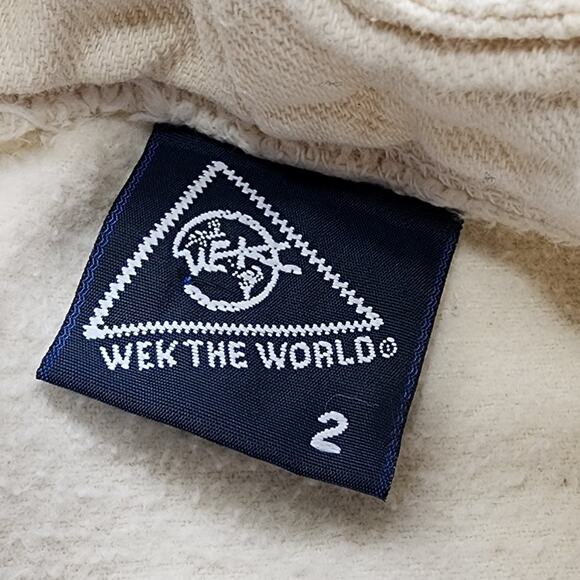 Vintage Wek The World Sweatshirt Mens 2(XL) Beige Wolves Wildlife Drawstring Hem - Picture 7 of 11